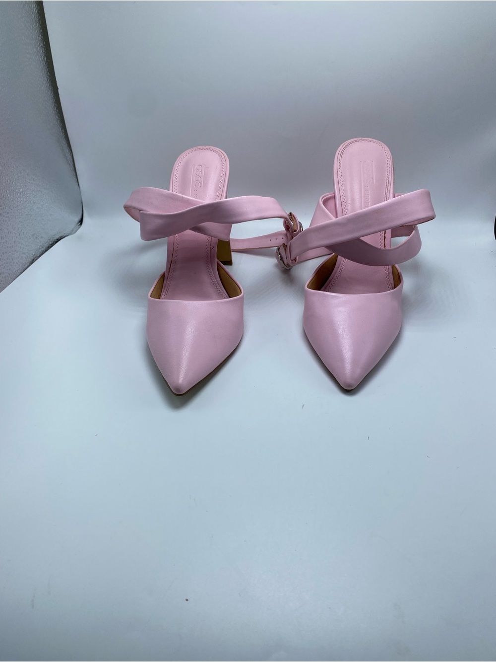 Pointed-Toe Pink Strappy Mules